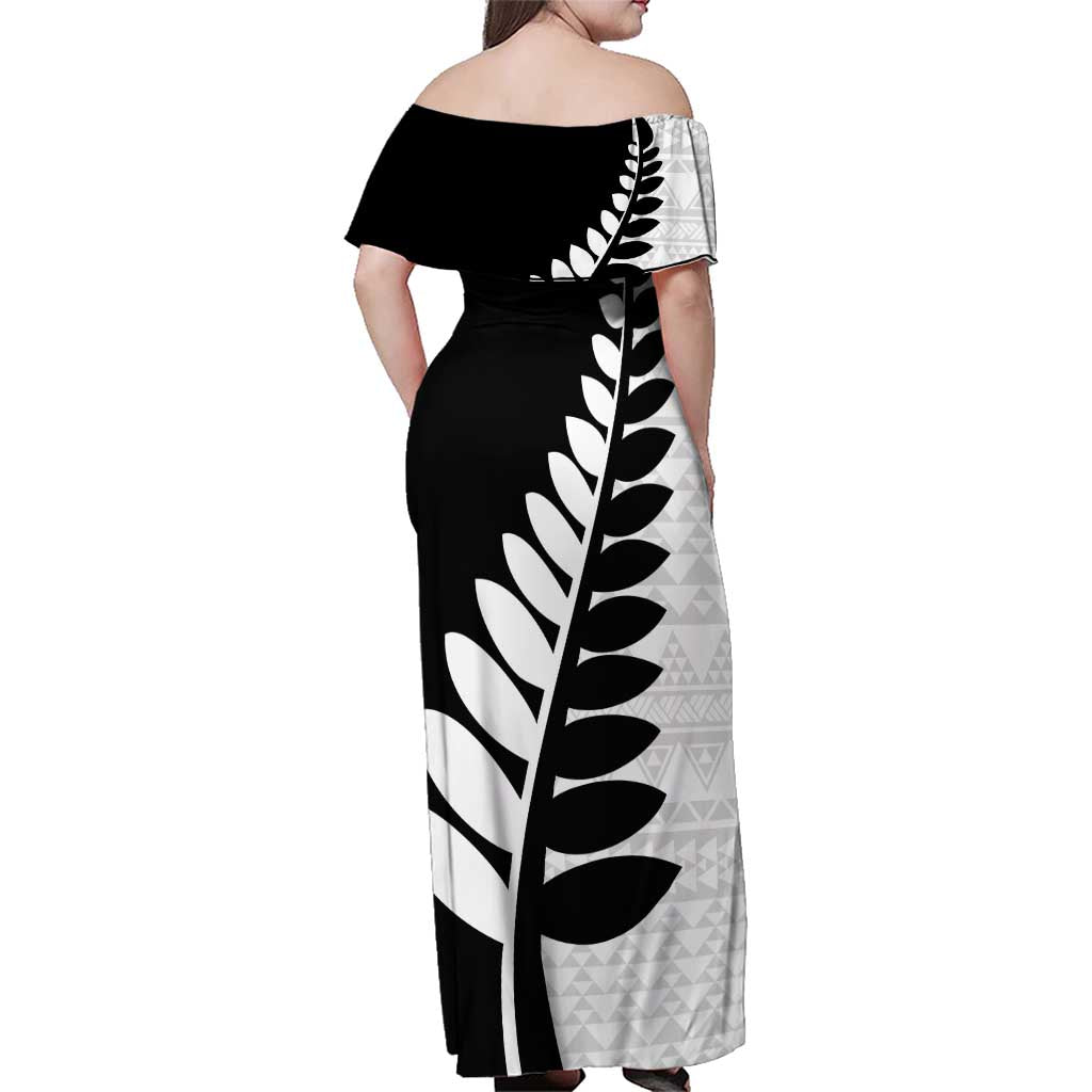 New Zealand Silver Fern Niho Taniwha Family Matching Off Shoulder Maxi Dress and Hawaiian Shirt LT9 - Polynesian Pride