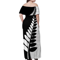 New Zealand Silver Fern Niho Taniwha Family Matching Off Shoulder Maxi Dress and Hawaiian Shirt LT9 - Polynesian Pride