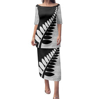 New Zealand Silver Fern Niho Taniwha Family Matching Puletasi and Hawaiian Shirt LT9 Mom's Dress Black - Polynesian Pride