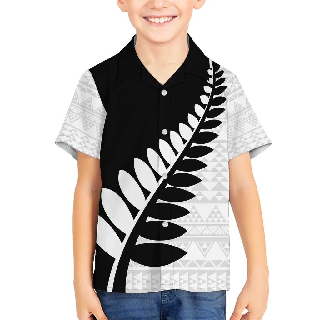 New Zealand Silver Fern Niho Taniwha Family Matching Puletasi and Hawaiian Shirt LT9 Son's Shirt Black - Polynesian Pride