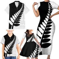 New Zealand Silver Fern Niho Taniwha Family Matching Short Sleeve Bodycon Dress and Hawaiian Shirt LT9 - Polynesian Pride