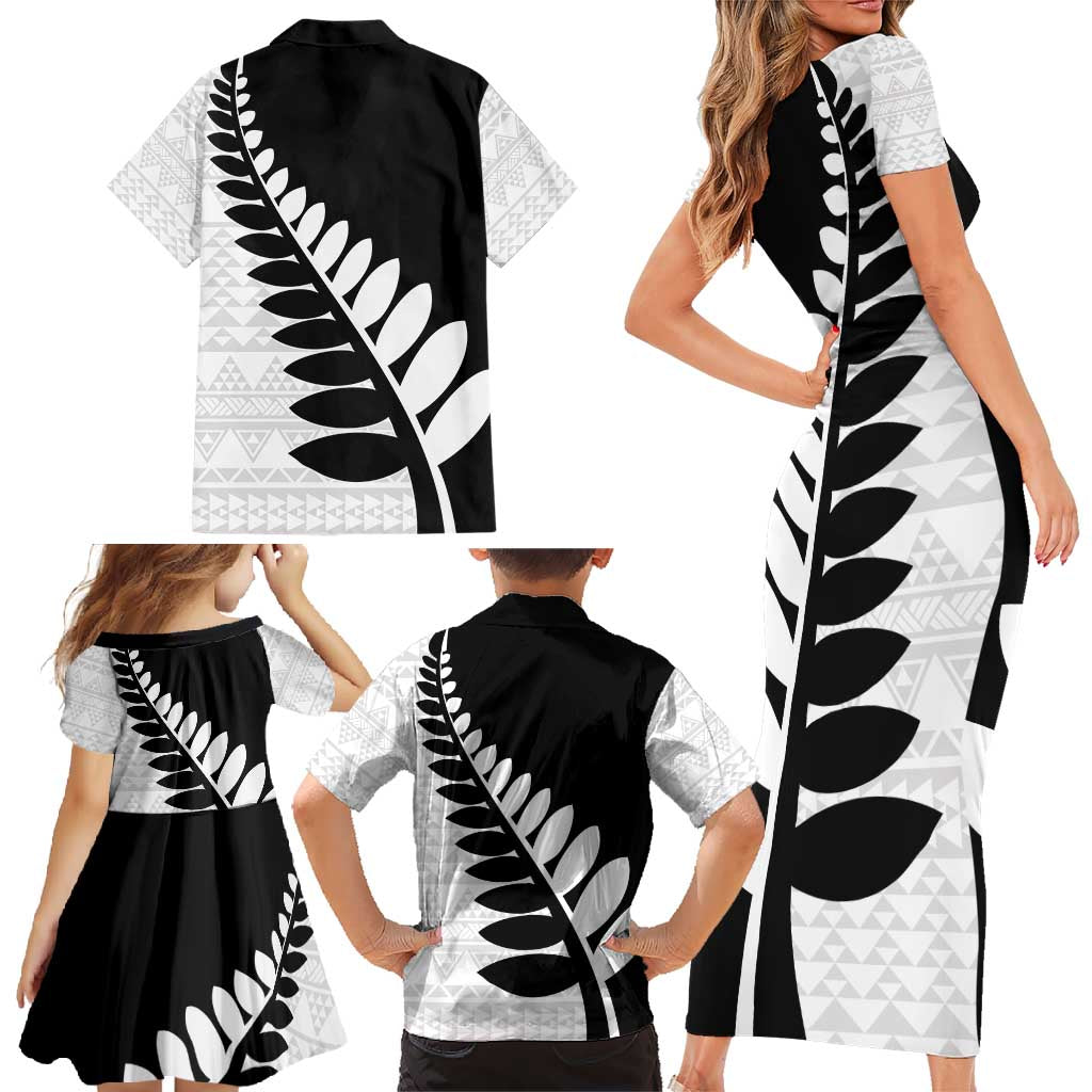 New Zealand Silver Fern Niho Taniwha Family Matching Short Sleeve Bodycon Dress and Hawaiian Shirt LT9 - Polynesian Pride