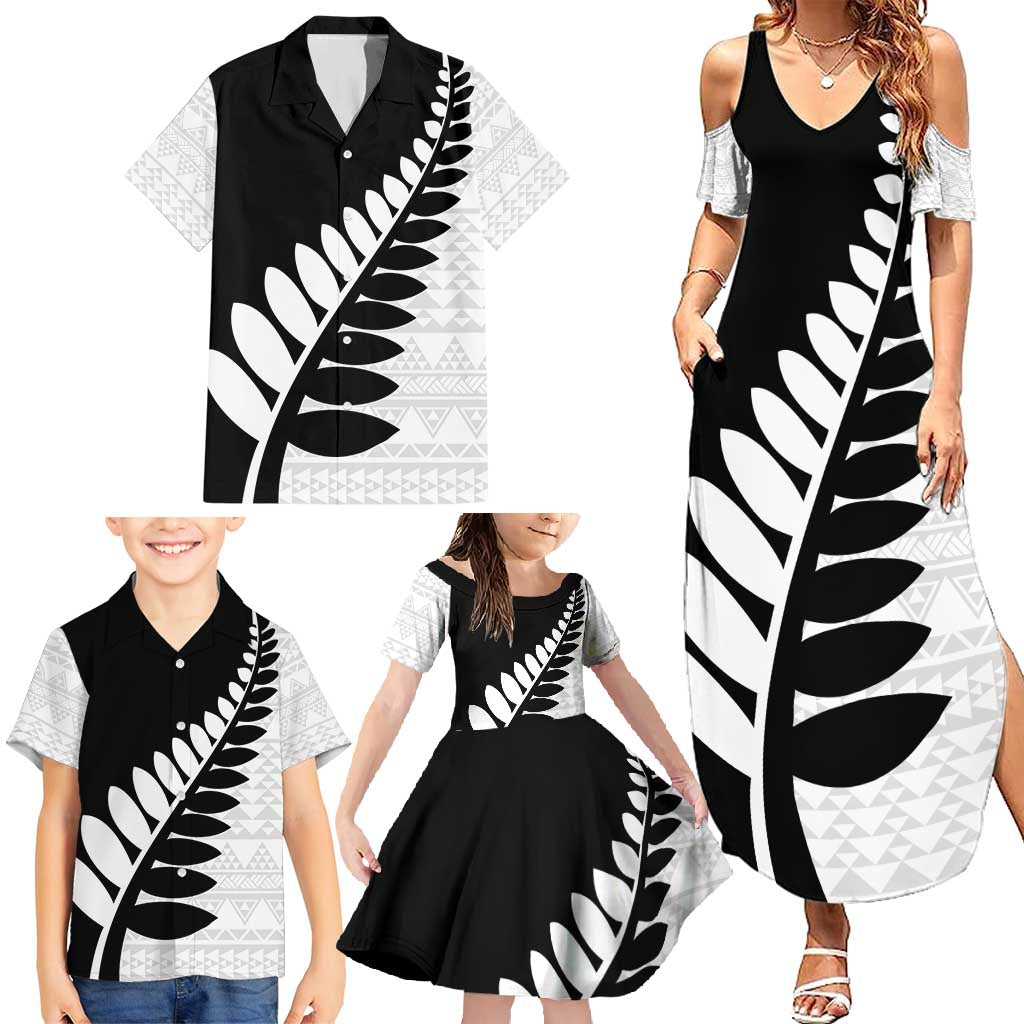 New Zealand Silver Fern Niho Taniwha Family Matching Summer Maxi Dress and Hawaiian Shirt LT9 - Polynesian Pride