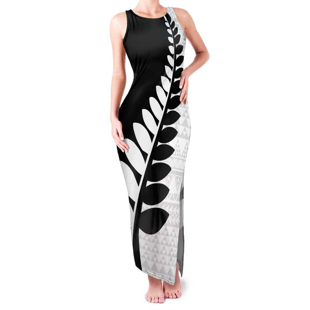 New Zealand Silver Fern Niho Taniwha Family Matching Tank Maxi Dress and Hawaiian Shirt LT9 Mom's Dress Black - Polynesian Pride