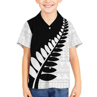 New Zealand Silver Fern Niho Taniwha Family Matching Tank Maxi Dress and Hawaiian Shirt LT9 Son's Shirt Black - Polynesian Pride