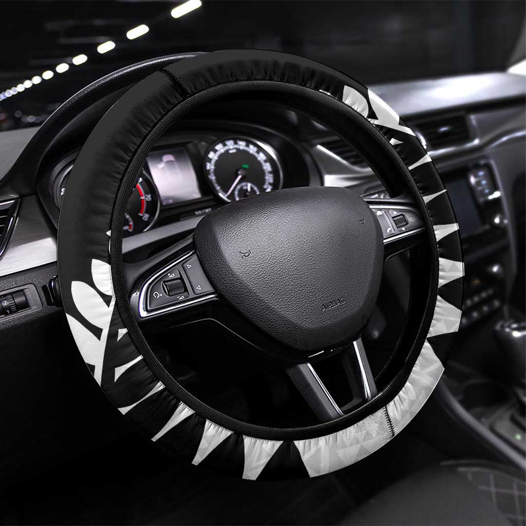 New Zealand Silver Fern Niho Taniwha Steering Wheel Cover LT9 Universal Fit Black - Polynesian Pride