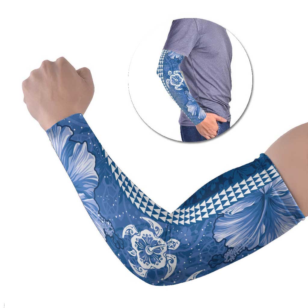 Blue Hibiscus Turle Arm Sleeves Hawaiian Style Tribal Tapa Pattern LT9 Set of 2 Blue - Polynesian Pride