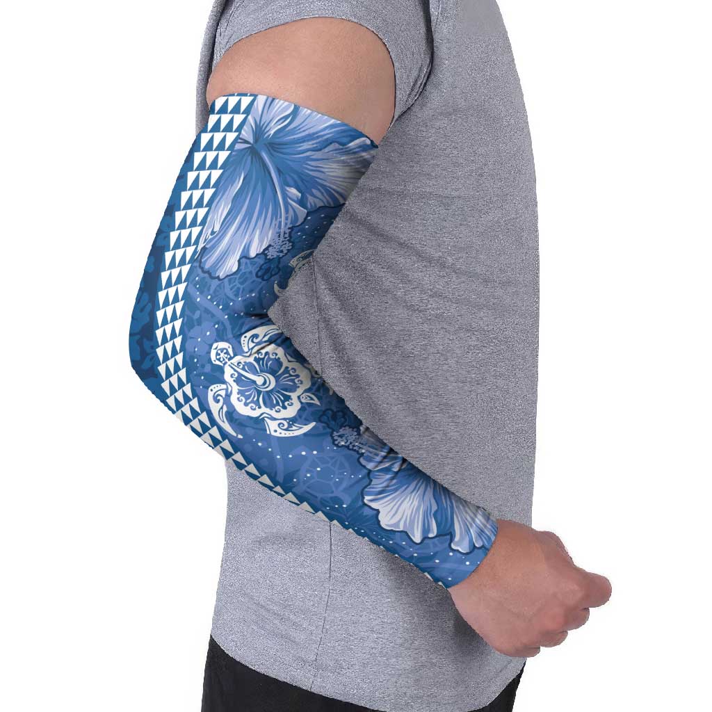 Blue Hibiscus Turle Arm Sleeves Hawaiian Style Tribal Tapa Pattern LT9 - Polynesian Pride