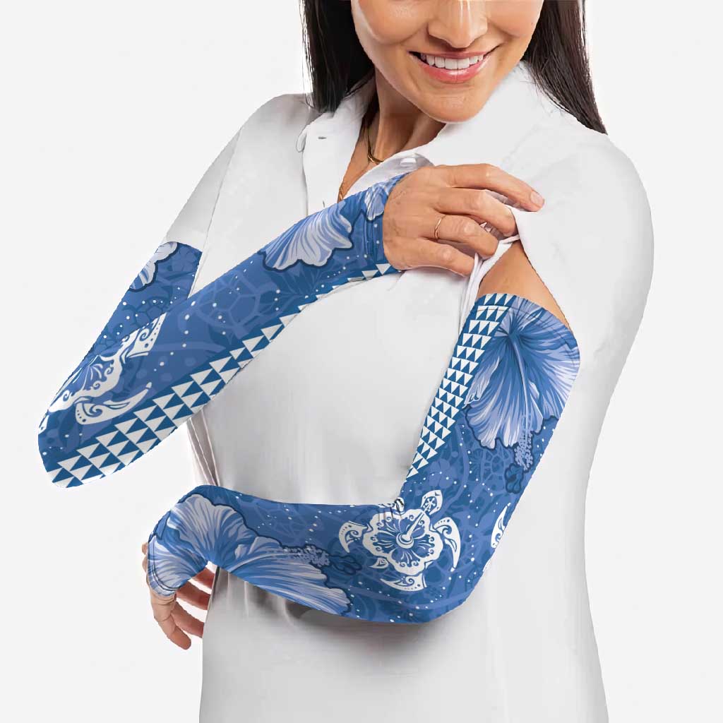 Blue Hibiscus Turle Arm Sleeves Hawaiian Style Tribal Tapa Pattern LT9 - Polynesian Pride