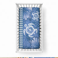 Blue Hibiscus Turtle Baby Bed Cover Hawaiian Style Tribal Tapa Pattern LT9 28 × 52 in Blue - Polynesian Pride