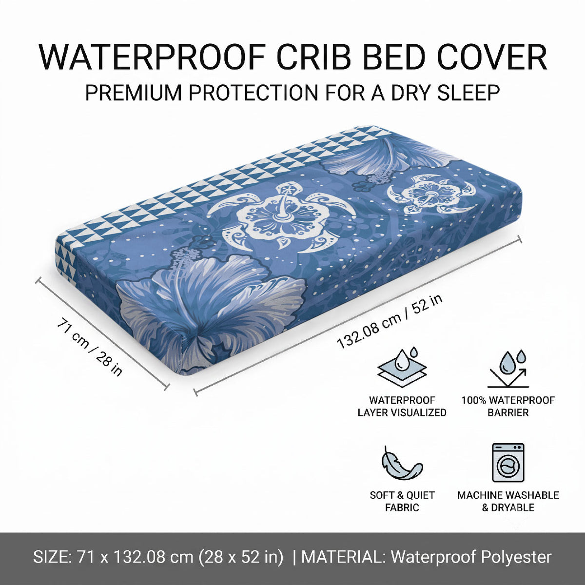 Blue Hibiscus Turtle Baby Bed Cover Hawaiian Style Tribal Tapa Pattern LT9 - Polynesian Pride