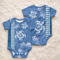 Blue Hibiscus Turtle Baby Onesie Hawaiian Style Tribal Tapa Pattern LT9 - Polynesian Pride
