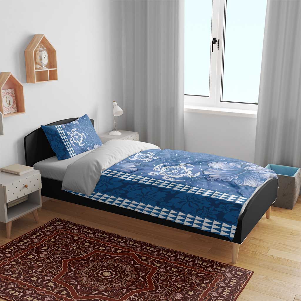 Blue Hibiscus Turle Bedding Set Hawaiian Style Tribal Tapa Pattern