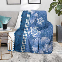 Blue Hibiscus Turle Blanket Hawaiian Style Tribal Tapa Pattern