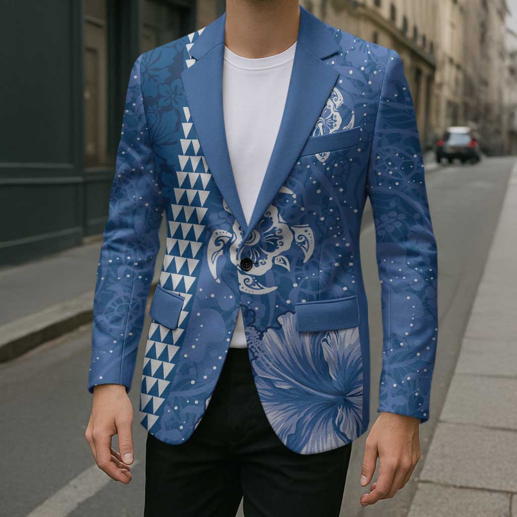 Blue Hibiscus Turle Blazer Hawaiian Style Tribal Tapa Pattern - Polynesian Pride