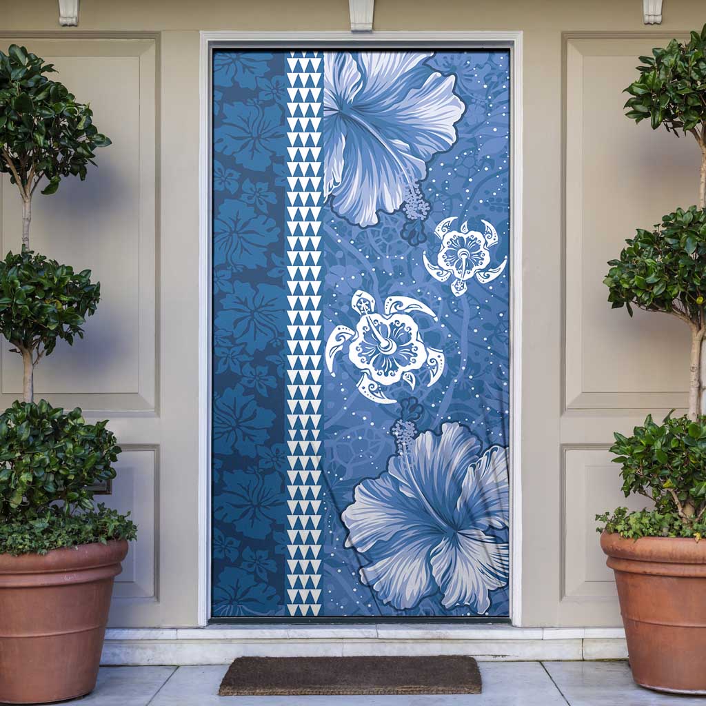 Blue Hibiscus Turle Door Cover Hawaiian Style Tribal Tapa Pattern LT9 Blue - Polynesian Pride