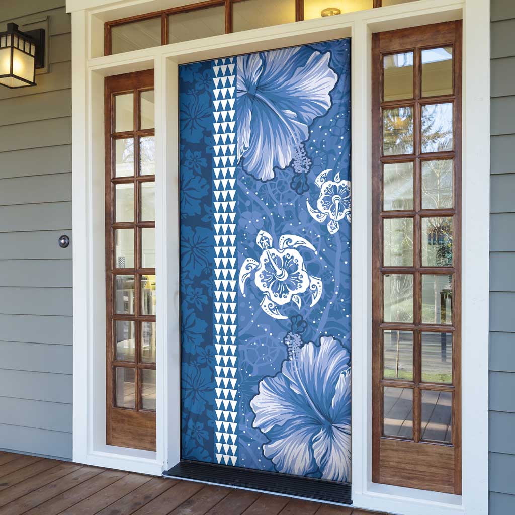 Blue Hibiscus Turle Door Cover Hawaiian Style Tribal Tapa Pattern LT9 - Polynesian Pride