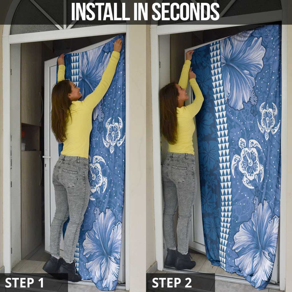 Blue Hibiscus Turle Door Cover Hawaiian Style Tribal Tapa Pattern LT9 - Polynesian Pride
