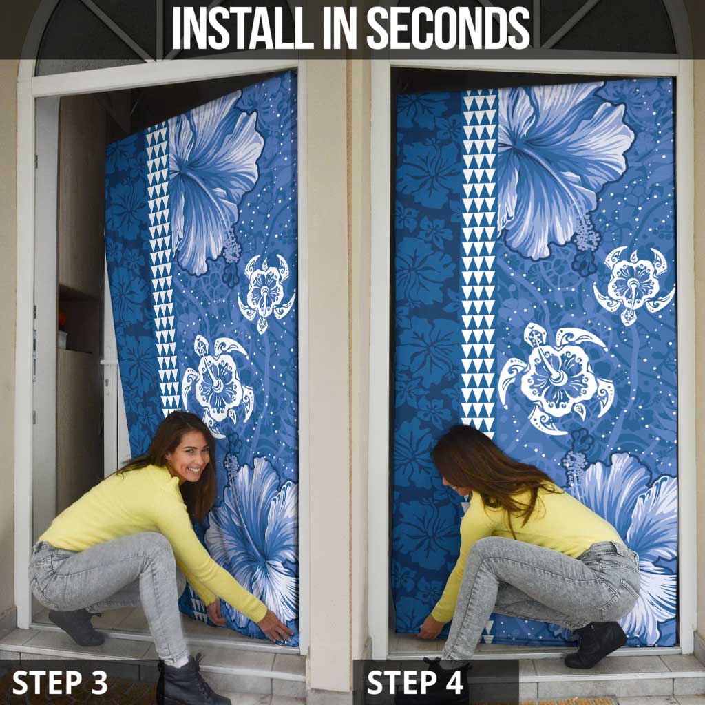 Blue Hibiscus Turle Door Cover Hawaiian Style Tribal Tapa Pattern LT9 - Polynesian Pride
