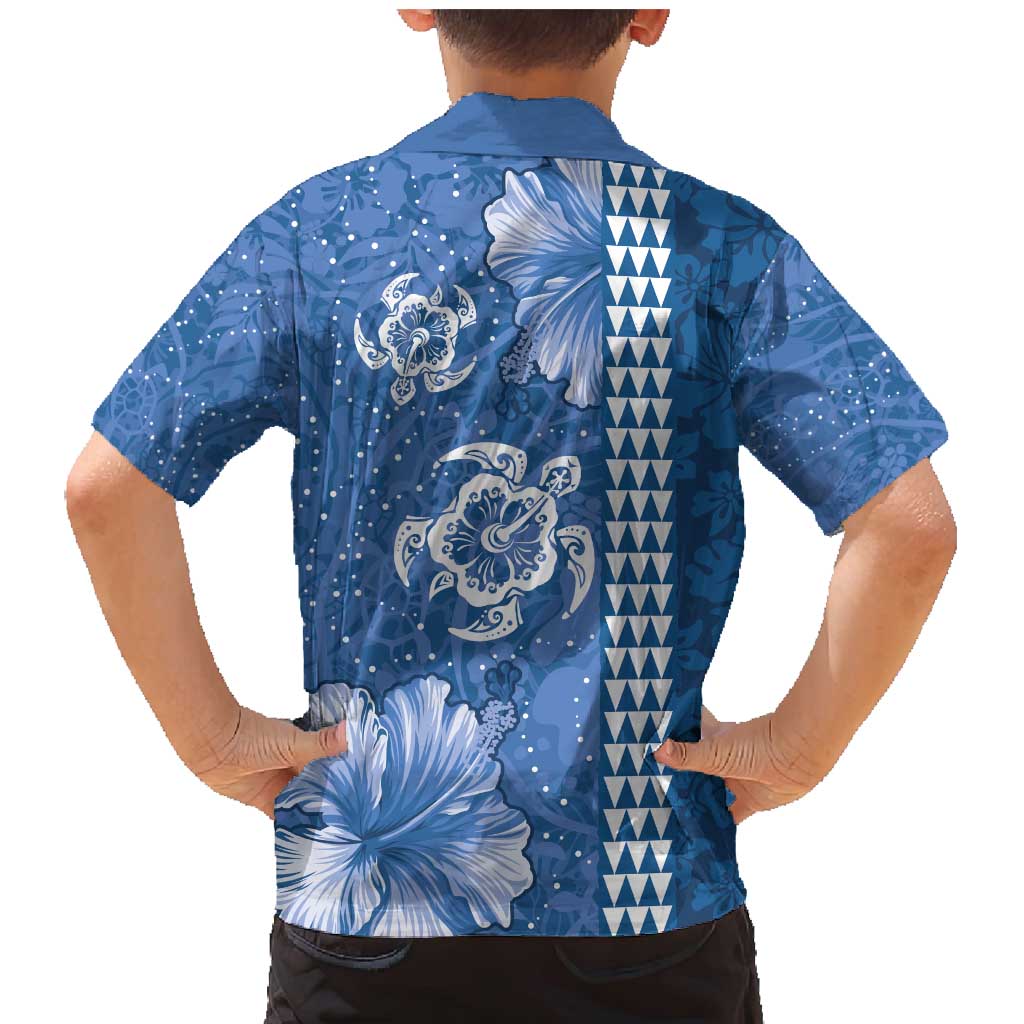 Blue Hibiscus Turle Family Matching Mermaid Dress and Hawaiian Shirt Hawaiian Style Tribal Tapa Pattern LT9 - Polynesian Pride