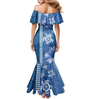 Blue Hibiscus Turle Family Matching Mermaid Dress and Hawaiian Shirt Hawaiian Style Tribal Tapa Pattern LT9 - Polynesian Pride
