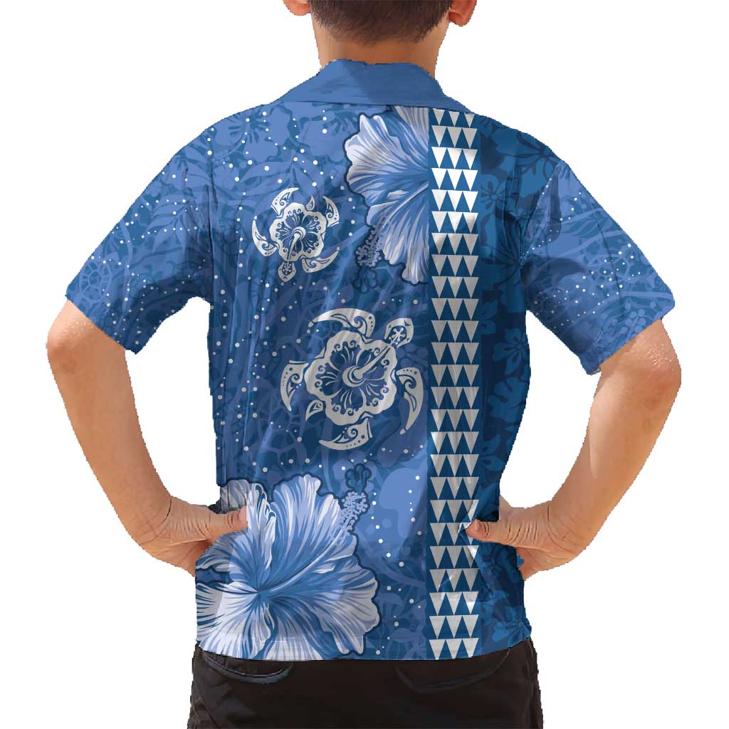Blue Hibiscus Turle Family Matching Off Shoulder Maxi Dress and Hawaiian Shirt Hawaiian Style Tribal Tapa Pattern LT9 - Polynesian Pride