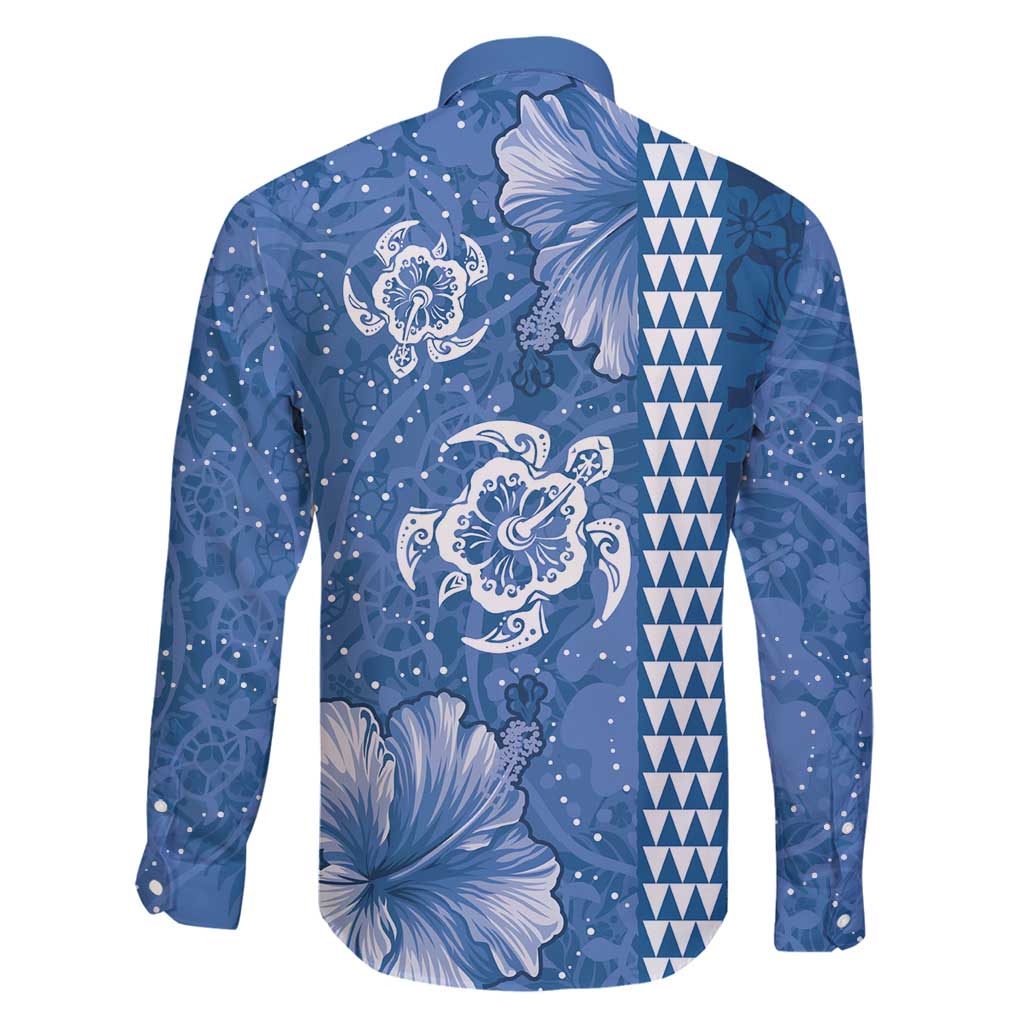 Blue Hibiscus Turle Family Matching Off Shoulder Short Dress and Hawaiian Shirt Hawaiian Style Tribal Tapa Pattern LT9 - Polynesian Pride