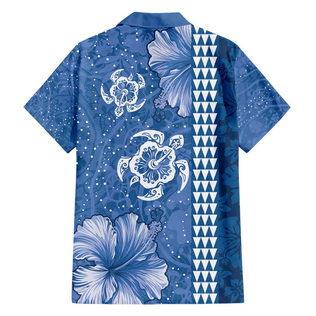 Blue Hibiscus Turle Family Matching Summer Maxi Dress and Hawaiian Shirt Hawaiian Style Tribal Tapa Pattern