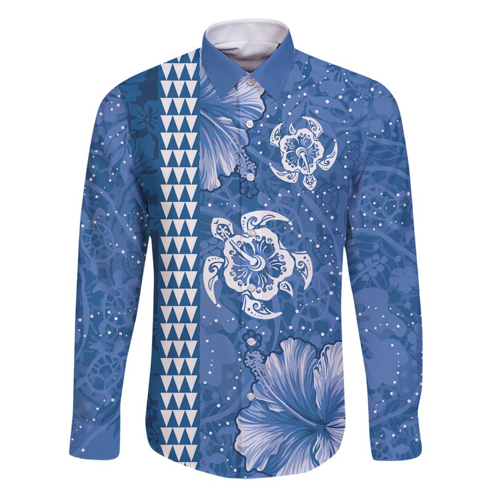 Blue Hibiscus Turle Family Matching Summer Maxi Dress and Hawaiian Shirt Hawaiian Style Tribal Tapa Pattern