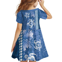 Blue Hibiscus Turle Family Matching Tank Maxi Dress and Hawaiian Shirt Hawaiian Style Tribal Tapa Pattern LT9 - Polynesian Pride