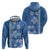 Blue Hibiscus Turle Hoodie Hawaiian Style Tribal Tapa Pattern