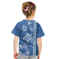 Blue Hibiscus Turle Kid T Shirt Hawaiian Style Tribal Tapa Pattern