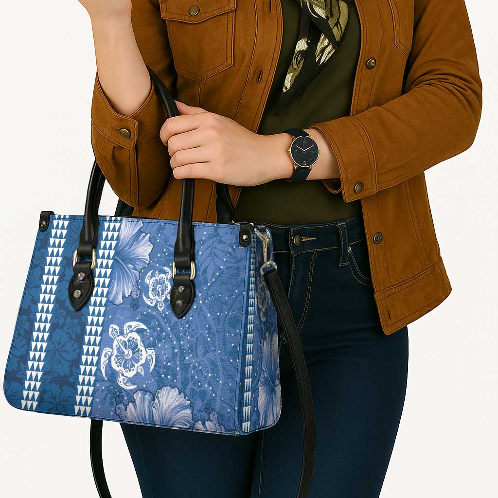 Blue Hibiscus Turle Leather Bag Hawaiian Style Tribal Tapa Pattern - Polynesian Pride