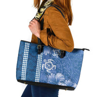Blue Hibiscus Turle Leather Tote Bag Hawaiian Style Tribal Tapa Pattern LT9 Blue - Polynesian Pride