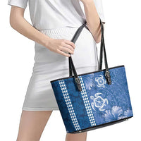 Blue Hibiscus Turle Leather Tote Bag Hawaiian Style Tribal Tapa Pattern LT9 - Polynesian Pride