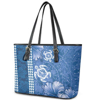Blue Hibiscus Turle Leather Tote Bag Hawaiian Style Tribal Tapa Pattern LT9 - Polynesian Pride