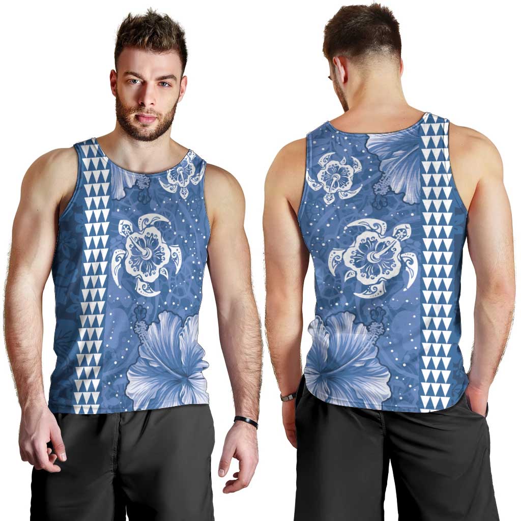 Blue Hibiscus Turle Men Tank Top Hawaiian Style Tribal Tapa Pattern