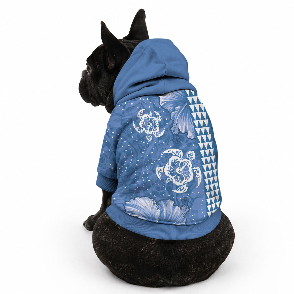 Blue Hibiscus Turtle Pet Hoodie Hawaiian Style Tribal Tapa Pattern LT9 - Polynesian Pride