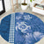 Blue Hibiscus Turle Round Carpet Hawaiian Style Tribal Tapa Pattern