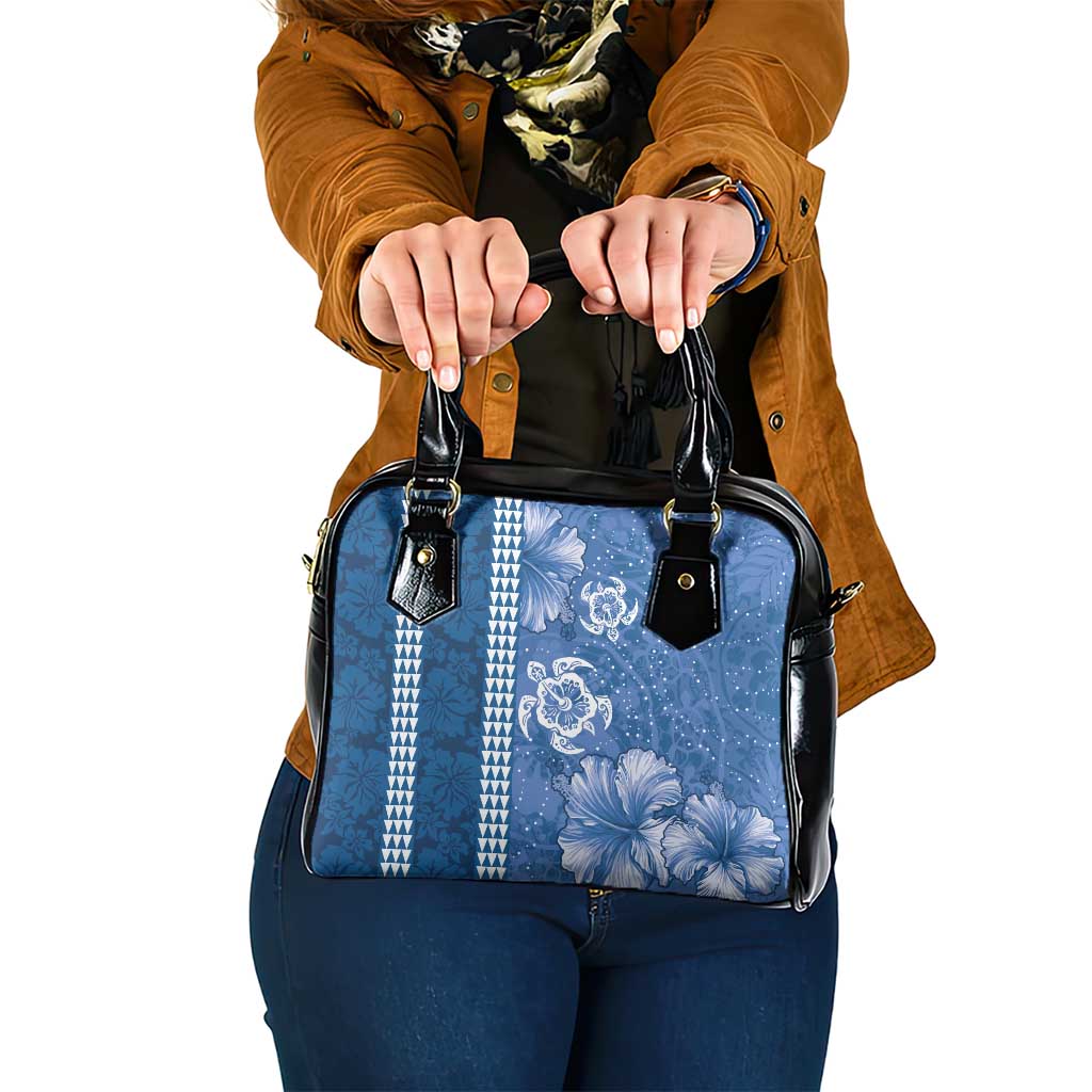 Blue Hibiscus Turle Shoulder Handbag Hawaiian Style Tribal Tapa Pattern