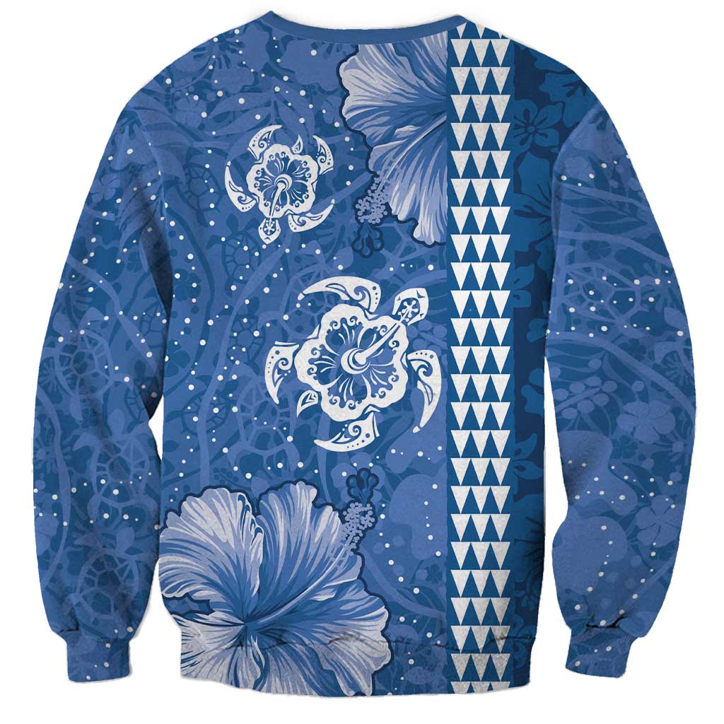Blue Hibiscus Turle Sweatshirt Hawaiian Style Tribal Tapa Pattern