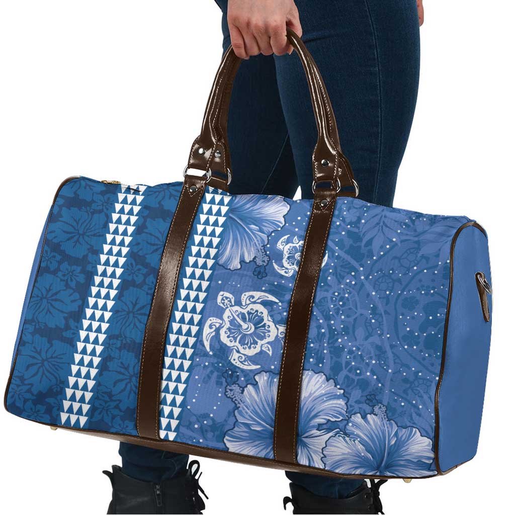 Blue Hibiscus Turle Travel Bag Hawaiian Style Tribal Tapa Pattern - Polynesian Pride
