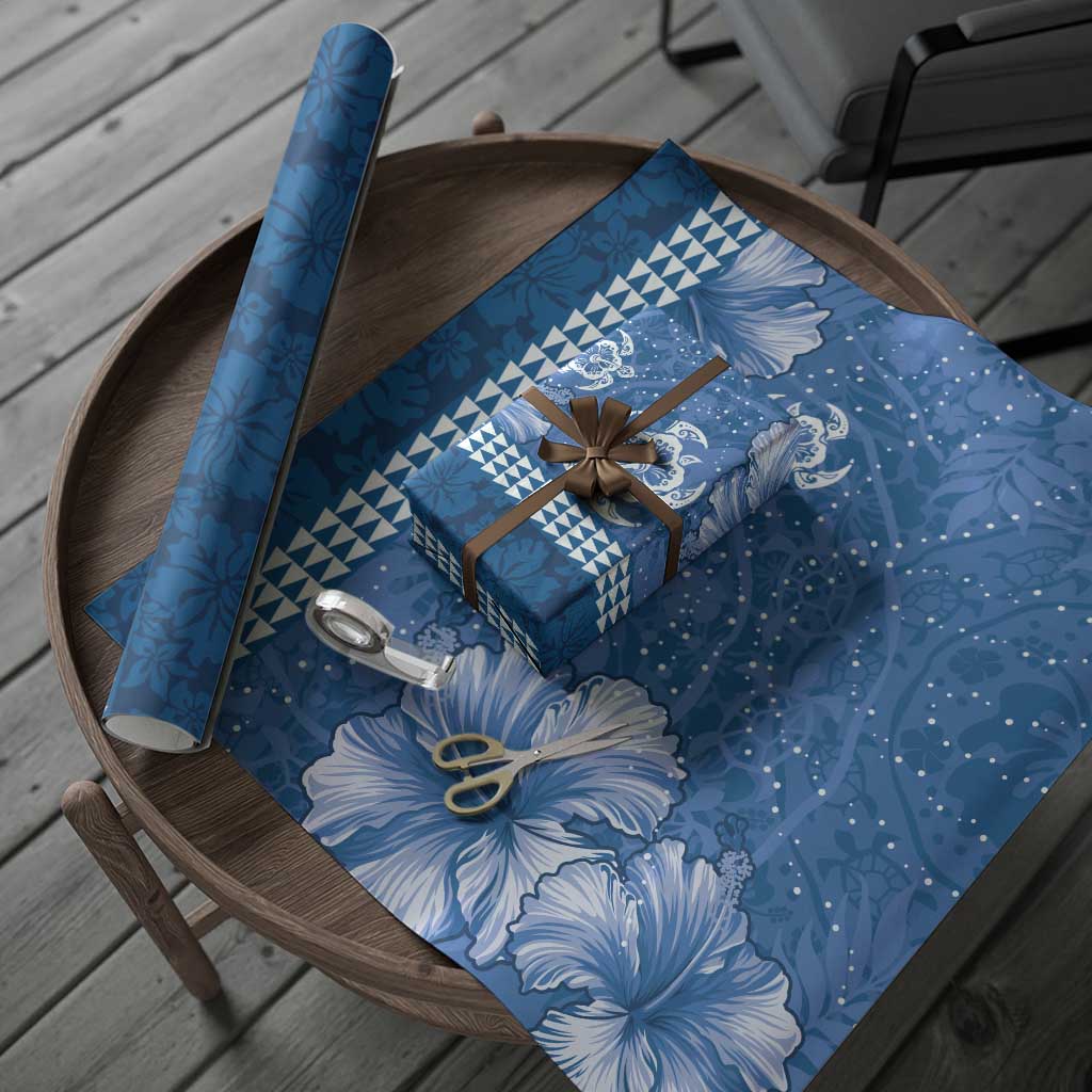 Blue Hibiscus Turle Wrapping Paper Hawaiian Style Tribal Tapa Pattern - Polynesian Pride
