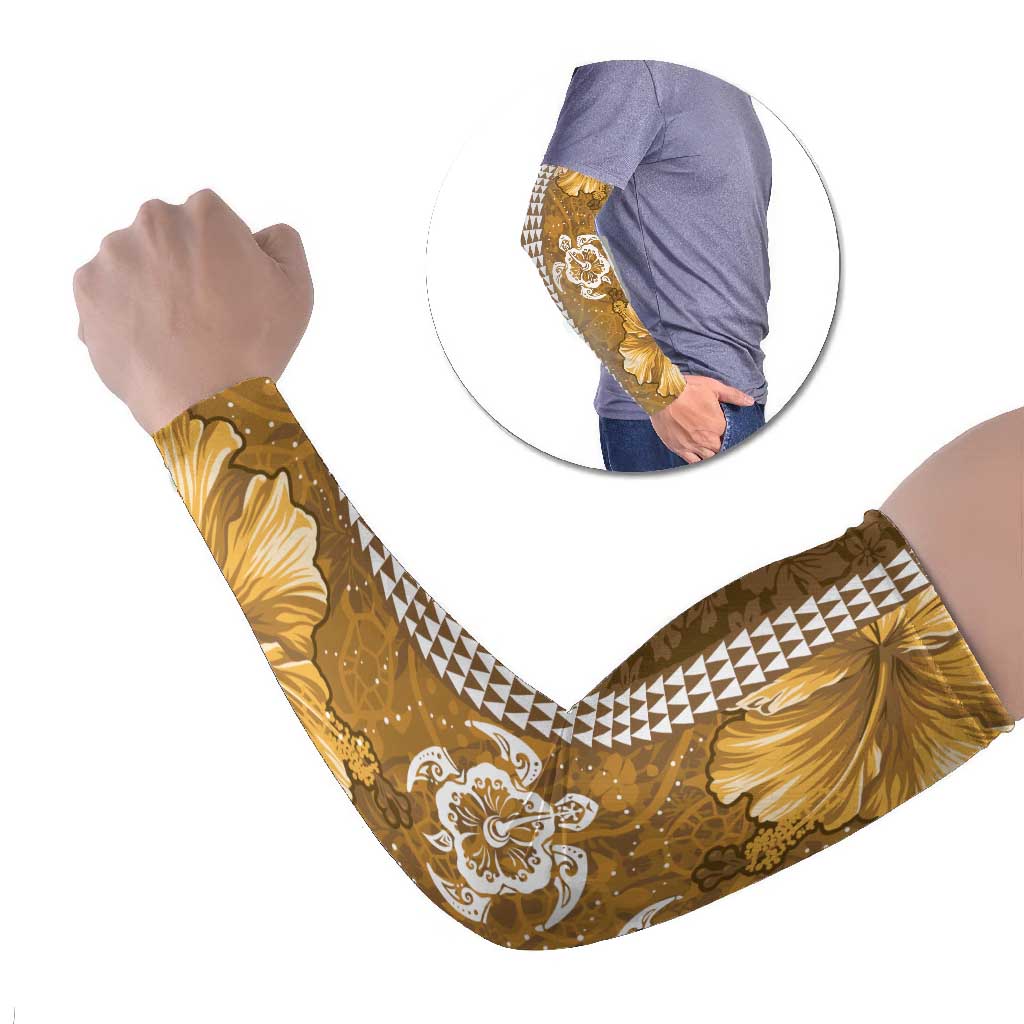 Gold Hibiscus Turle Arm Sleeves Hawaiian Style Tribal Tapa Pattern LT9 Set of 2 Gold - Polynesian Pride