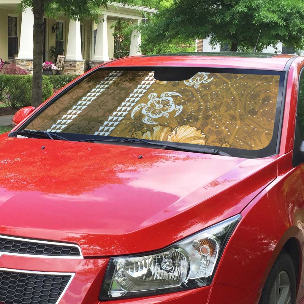Gold Hibiscus Turle Auto Sun Shade Hawaiian Style Tribal Tapa Pattern - Polynesian Pride