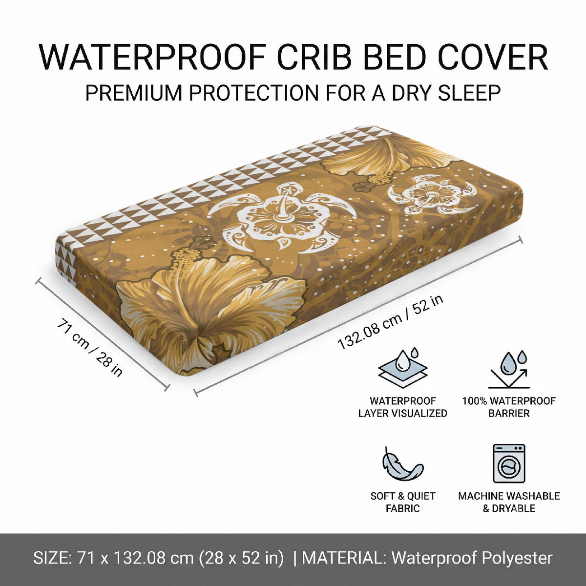 Gold Hibiscus Turtle Baby Bed Cover Hawaiian Style Tribal Tapa Pattern LT9 - Polynesian Pride