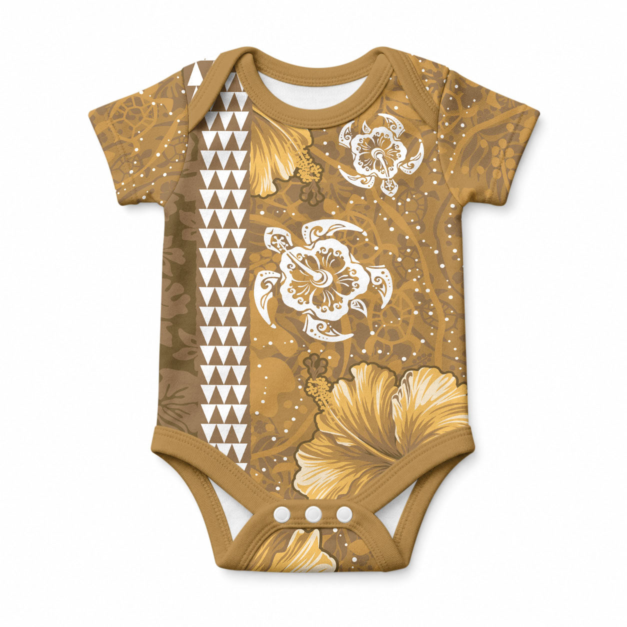 Gold Hibiscus Turtle Baby Onesie Hawaiian Style Tribal Tapa Pattern LT9 Gold - Polynesian Pride