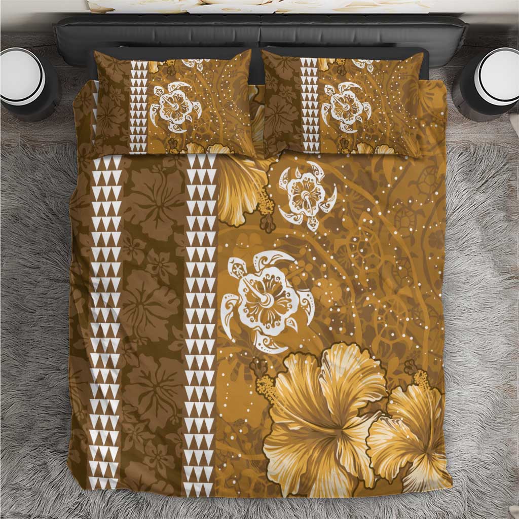 Gold Hibiscus Turle Bedding Set Hawaiian Style Tribal Tapa Pattern LT9 Gold - Polynesian Pride
