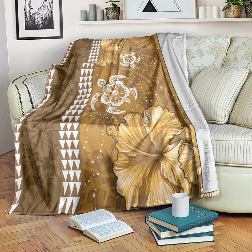 Gold Hibiscus Turle Blanket Hawaiian Style Tribal Tapa Pattern