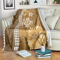 Gold Hibiscus Turle Blanket Hawaiian Style Tribal Tapa Pattern